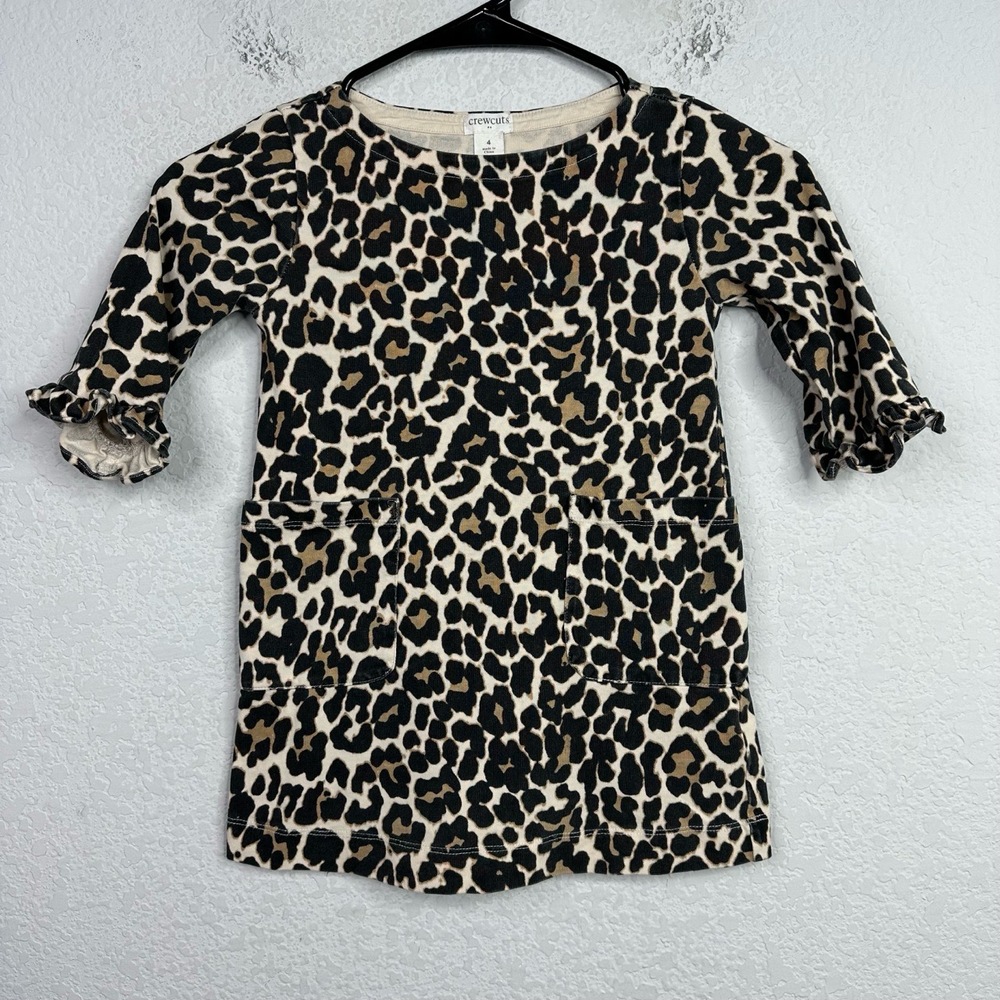 Crewcuts Dress Girls Size 4 Leopard Animal Print Casual Playful Ruffle Cuff